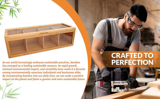 Houten theezak organisator met laser gegraveerde drukwerk en helder acryl glas venster