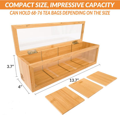 Houten theezak organisator met laser gegraveerde drukwerk en helder acryl glas venster