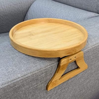 Custom Natural Bamboo Sofa Side Table Opvouwbare Armrest Clip-On Couch Tray voor OEM ODM