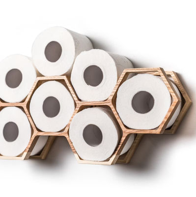 Houten wc-rollenrek met wandmontage weefselopslagplank in honingraatontwerp