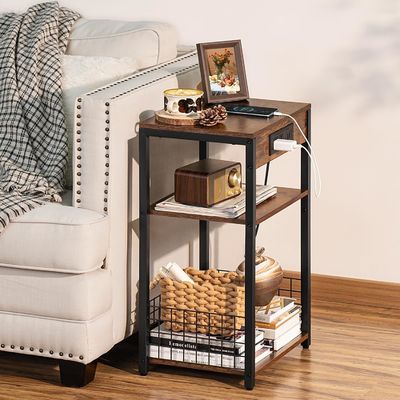 Storage Container Design Stijl Bruine nachtkast met USB-poorten en oplaadstation