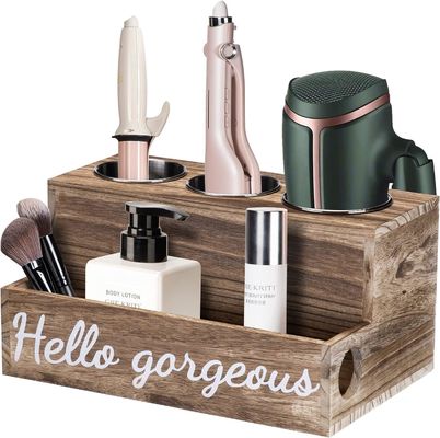 Hou uw badkamer gemakkelijk opgeruimd met deze houten haardroger en -regelaar