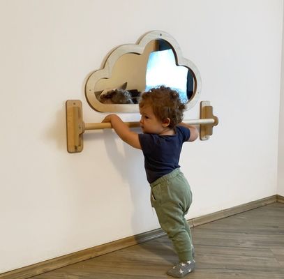 Montessori spiegel trek op houten bar en baby vloer spiegel voor ruimte optimalisatie