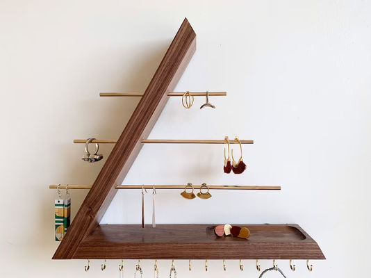 Logo aangepast Acceptabel Onvoltooid Birken Hout Kleur Hangend Walnoot Juwelen Organisator