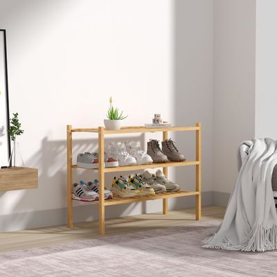 Huisopslag Houten schoenenrek voor kleine ruimtes 3 Tier Bamboe schoenenplank organisator