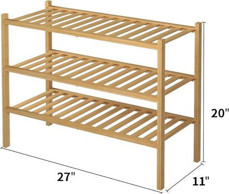 Huisopslag Houten schoenenrek voor kleine ruimtes 3 Tier Bamboe schoenenplank organisator