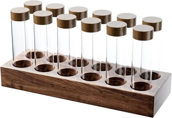 Versatile houten koffiebonenopslagcontainer met een enkele dosis buis en houderstand
