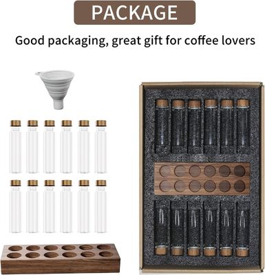 Versatile houten koffiebonenopslagcontainer met een enkele dosis buis en houderstand
