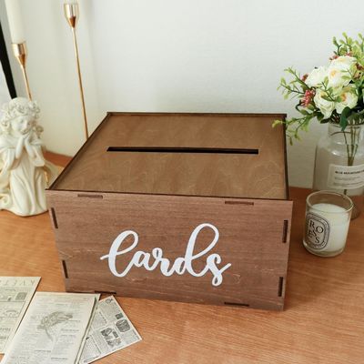 Bruiloftkaartdoos voor receptie Bruine houten envelop gelddoos Printing Laser Engraving