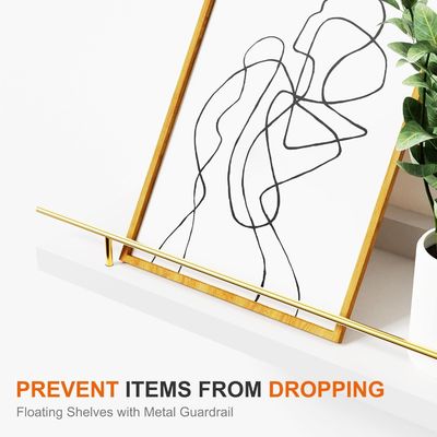 Badkamer wandenplanken Set van 3 met gouden metalen beveiligingsrail en bamboe hout 41X13.5X2cm