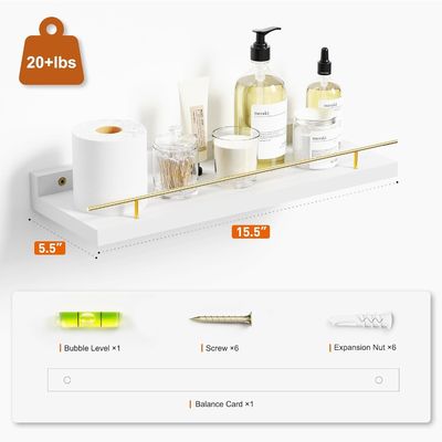 Badkamer wandenplanken Set van 3 met gouden metalen beveiligingsrail en bamboe hout 41X13.5X2cm