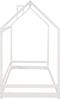 Kinderkamermeubilair Tweelinggrootte vloerbed met houten huisontwerp en luifelframe