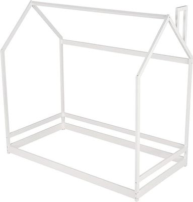 Kinderkamermeubilair Tweelinggrootte vloerbed met houten huisontwerp en luifelframe
