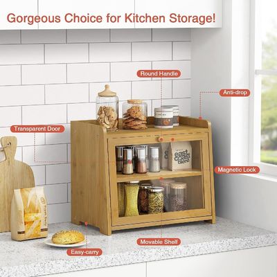 Op maat gemaakte extra grote 2 rekken houten broodopslagcontainer voor keukentafel