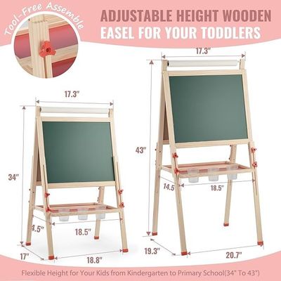 Massief hout verstelbaar dubbelzijdig kunstschilderij staand chalkboard met dennenmateriaal