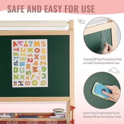 Massief hout verstelbaar dubbelzijdig kunstschilderij staand chalkboard met dennenmateriaal