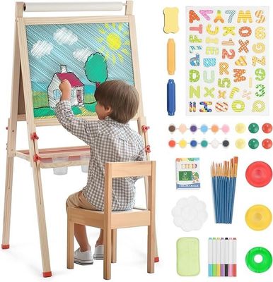 Massief hout verstelbaar dubbelzijdig kunstschilderij staand chalkboard met dennenmateriaal