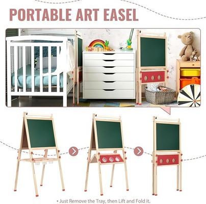 Massief hout verstelbaar dubbelzijdig kunstschilderij staand chalkboard met dennenmateriaal