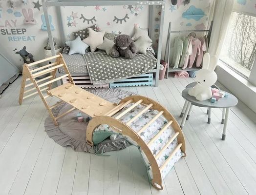 Montessori 3 in 1 Set Meubelen Klimartikelen Baby Gym Grijs Pastel Standaard Grootte