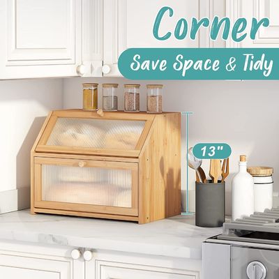 Acrylische golvende deur brood opslagdoos Dubbellaag bamboe hout ontwerp voor keuken toonbank