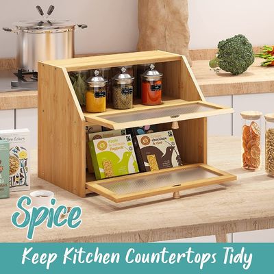 Acrylische golvende deur brood opslagdoos Dubbellaag bamboe hout ontwerp voor keuken toonbank