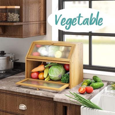 Acrylische golvende deur brood opslagdoos Dubbellaag bamboe hout ontwerp voor keuken toonbank