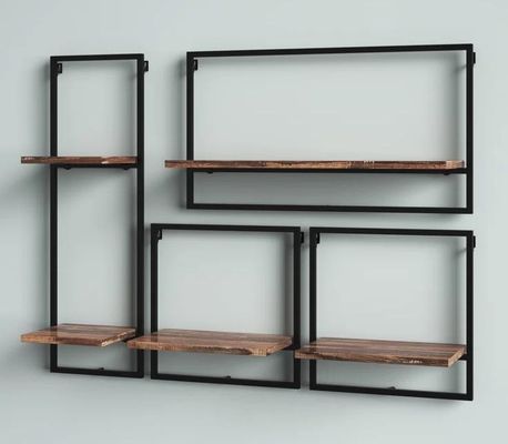 Op maat gemaakte service Pine Hout Kleur Drijvende Hangende Wand IJzeren Planken Voor Slaapkamer Display