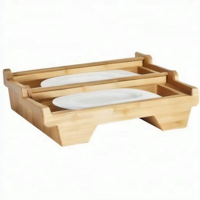 Solid hout structuur bamboe houten papier platenhouder dispenser met glanzende laminaat