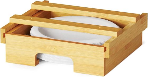 Solid hout structuur bamboe houten papier platenhouder dispenser met glanzende laminaat