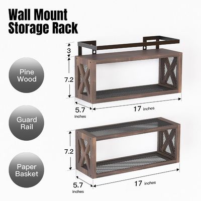 Bespaar ruimte met boerderijstijl rustieke bruine drijvende houten planken en beveiligingsrail