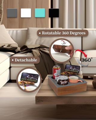 Gepersonaliseerd logo zachte siliconen acacia houten bank caddy voor snacks drankje afstandsbediening