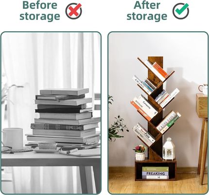 Handgemaakte 6 planken Retro vloer Staande boekenkast Hoog houten boekenberging Rack Organisator planken