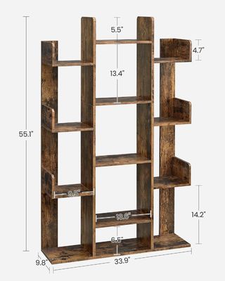 Boekenkast in de vorm van een stevige houtboom met 13 opslagplanken 9,8D x 33,9W x 55,1H inch