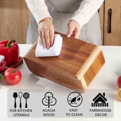 Tellergrote houder voor houten gereedschappen van acacia voor het drukken van keukens