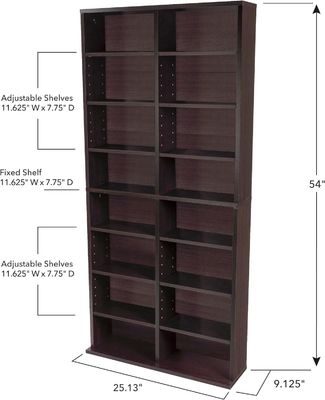 Op maat gemaakte 12 verstelbare planken en 4 vaste planken Media kast in dennenhout kleur