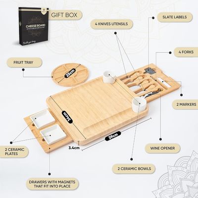 Rectangular bamboe kaas plaat en mes set voor commerciële kopers geschenken winkels