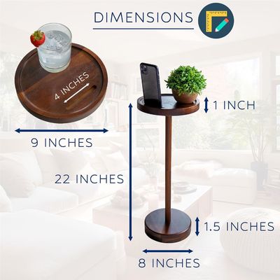 Specifieke koffietafel Moderne houten drinktafel met telefoonmount en kleine ronde afmetingen