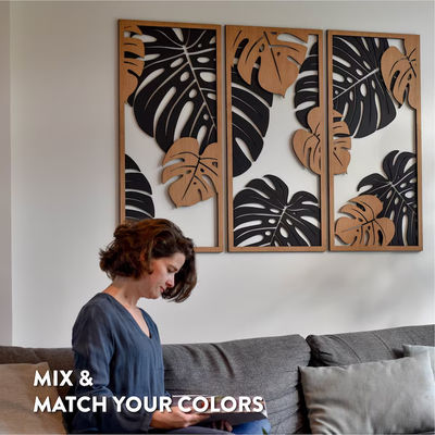 Aanpasbare Monstera-decoratie in 3 panelen Houten kaders inbegrepen voor plantmuurkunst