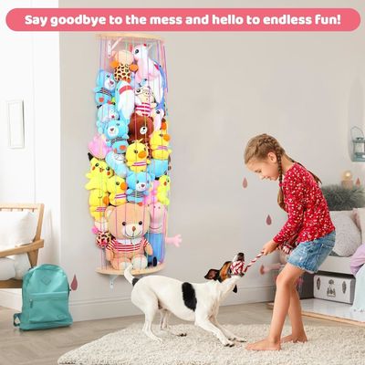 Houten halve cirkel ontwerp muur hangend pluis speelgoed organisator voor gevulde dieren opslag