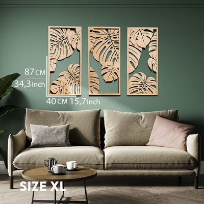 Aanpasbare Monstera-decoratie in 3 panelen Houten kaders inbegrepen voor plantmuurkunst