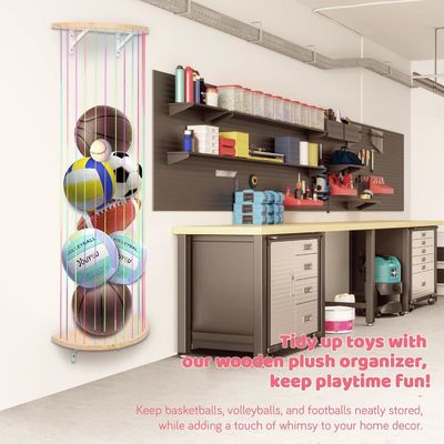 Houten halve cirkel ontwerp muur hangend pluis speelgoed organisator voor gevulde dieren opslag