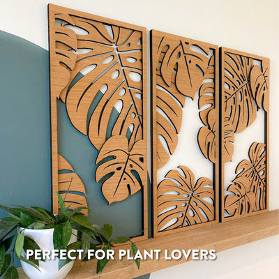 Aanpasbare Monstera-decoratie in 3 panelen Houten kaders inbegrepen voor plantmuurkunst