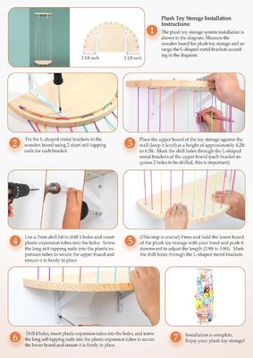 Houten halve cirkel ontwerp muur hangend pluis speelgoed organisator voor gevulde dieren opslag