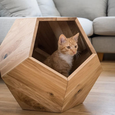 Huishoudelijke opslagcontainer Kattenbed Grot in modern ontwerp met massief hout en zijtafel