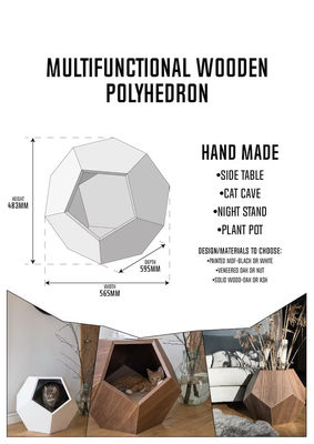 Huishoudelijke opslagcontainer Kattenbed Grot in modern ontwerp met massief hout en zijtafel