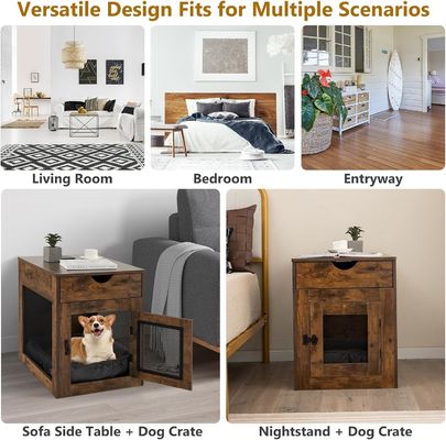 Houten hondenkennel eindtafel met verwijderbaar kussen en opslagladen