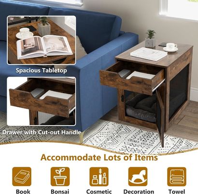 Houten hondenkennel eindtafel met verwijderbaar kussen en opslagladen