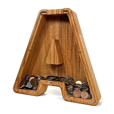 Engelse brief Houten Piggy Bank Gepersonaliseerde Alphabet Money Bank 1,75 inch dik