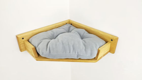 Huishoudelijk wandmontage kat speelhuis met toren kattenbed in natuurlijke houtkleur