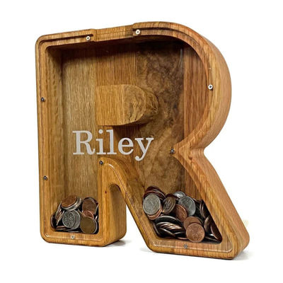 Engelse brief Houten Piggy Bank Gepersonaliseerde Alphabet Money Bank 1,75 inch dik